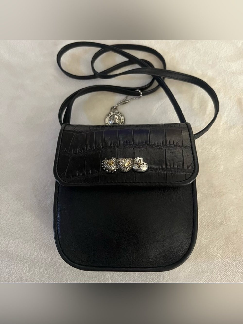 🩷 Brighton One World Leather Mini Crossbody Black Croc-Embossed/ Full leather 🩷
